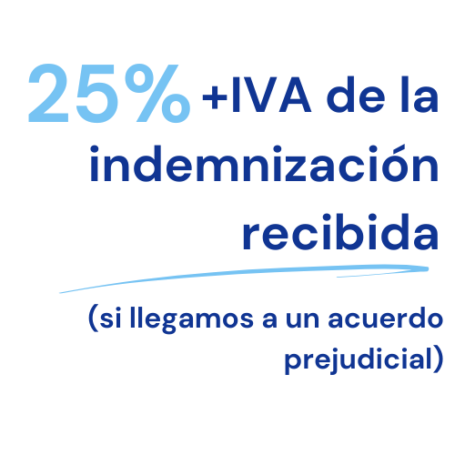 25%+IVA de la indemnización recibida (si llegamos a un acuerdo prejudicial)